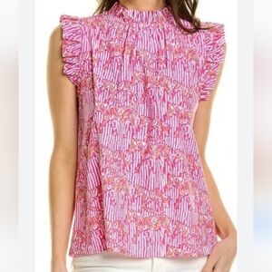 Jude Connally Pink Hidden Zebra Print Ruffle Blouse M